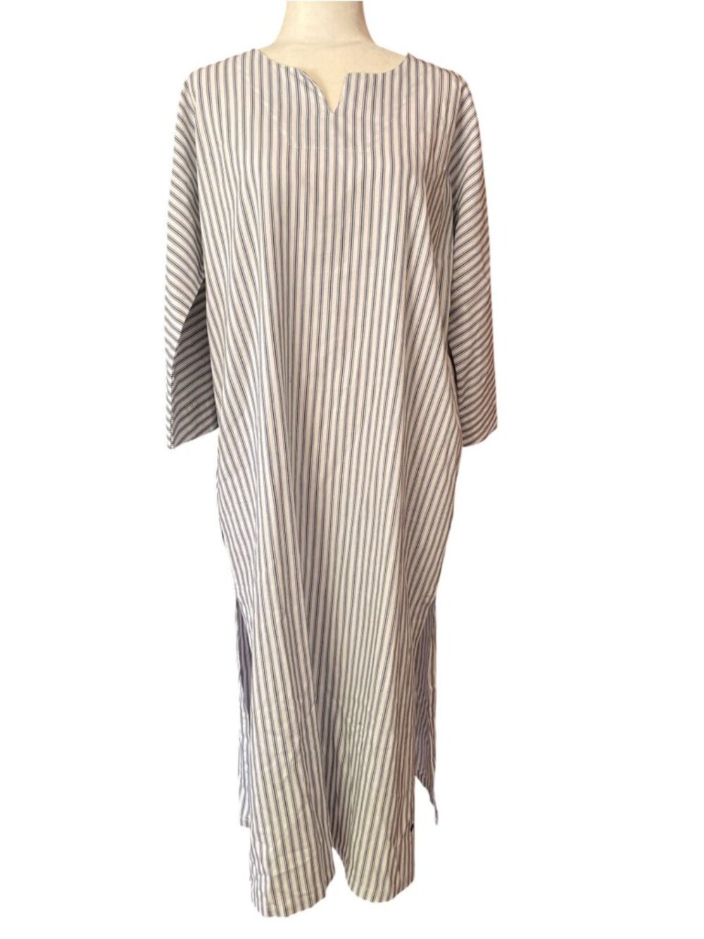 PETITE PLUME french ticking stripe cotton caftan SZ S Luxury Sleepwear